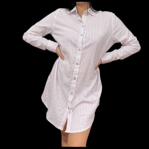 Victoria’s Secret Mayfair Collared Button Down pink striped sleepshirt pink - Picture 1 of 8
